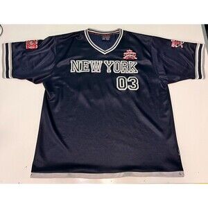 Veezo New York 03 Baseball Jersey Mens 3XL Navy V-Neck Embroidered Y2K Vintage